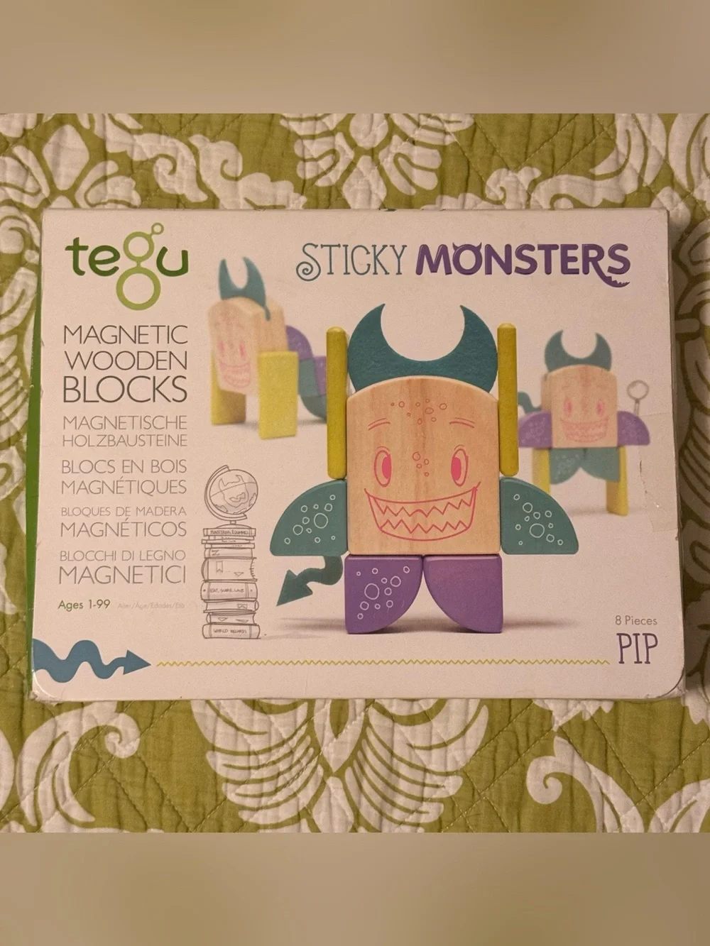 Tegu Pip Magnetic Wooden Block Set 8 Piece Sticky Monsters 2018 NIB